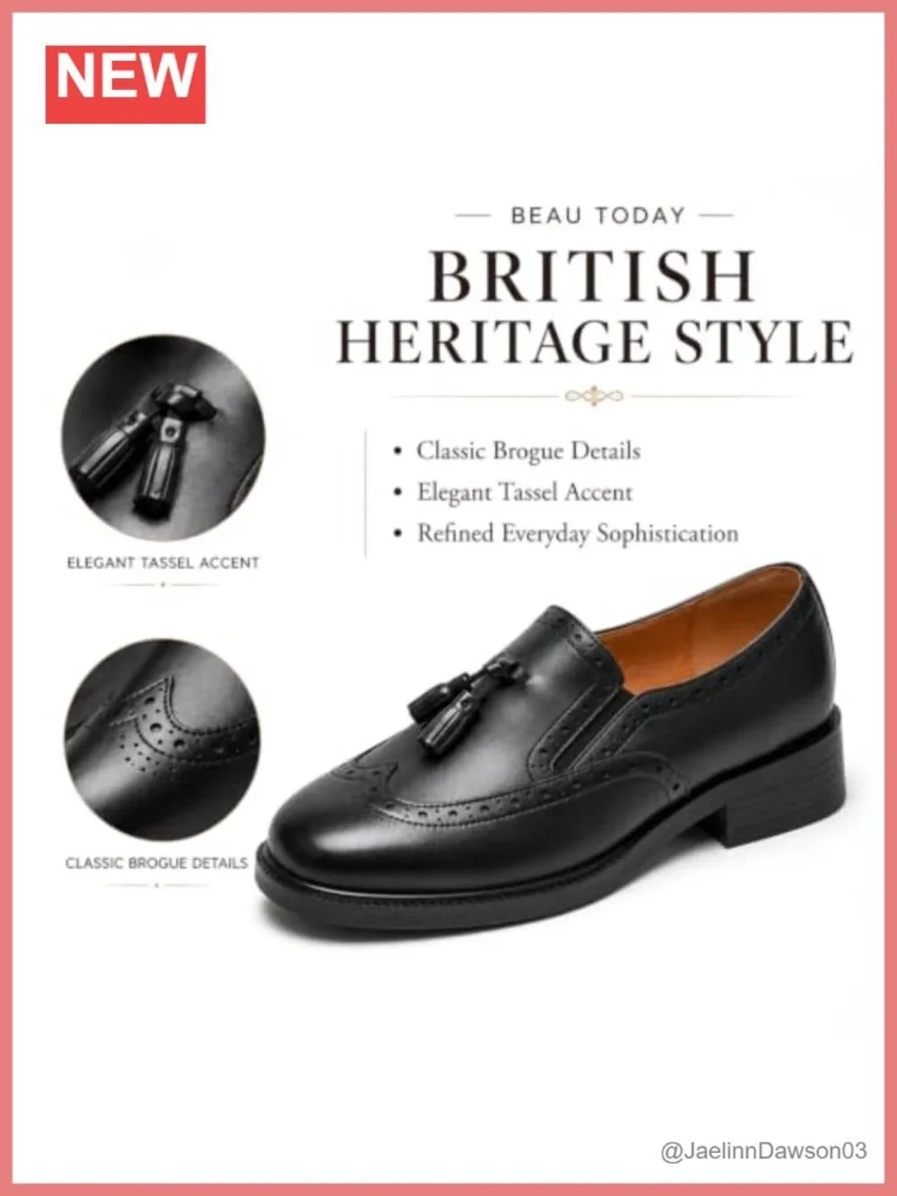 Women's Leather Tassel Loafers Brogue Wingtip Slip On Shoes Low Block Heel
